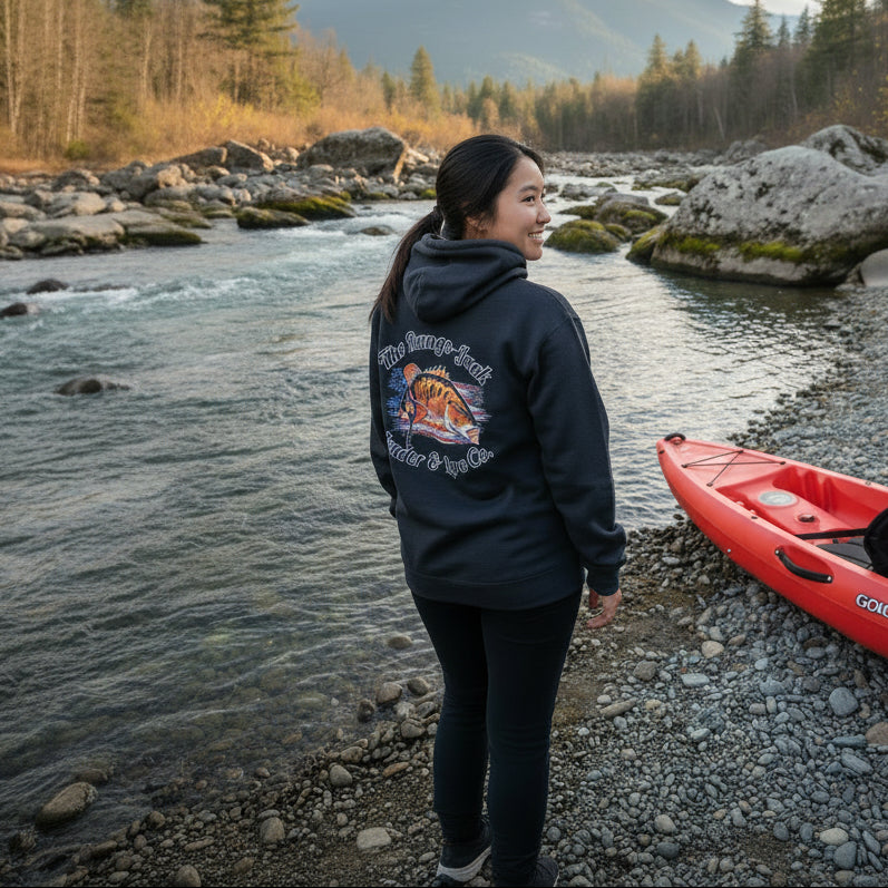 design on back of black hoodie
